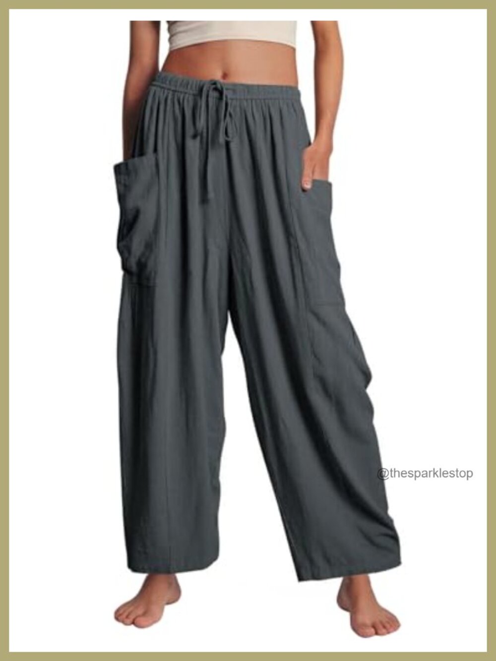 Flygo Women's Wide Leg Pants Drawstring High Waist Side Pockets Casual Summer